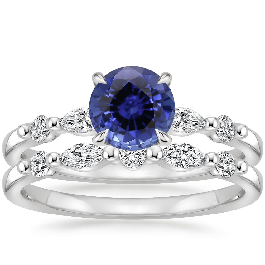 18KW Sapphire Petite Versailles Diamond Bridal Set (3/8 ct. tw.), top view