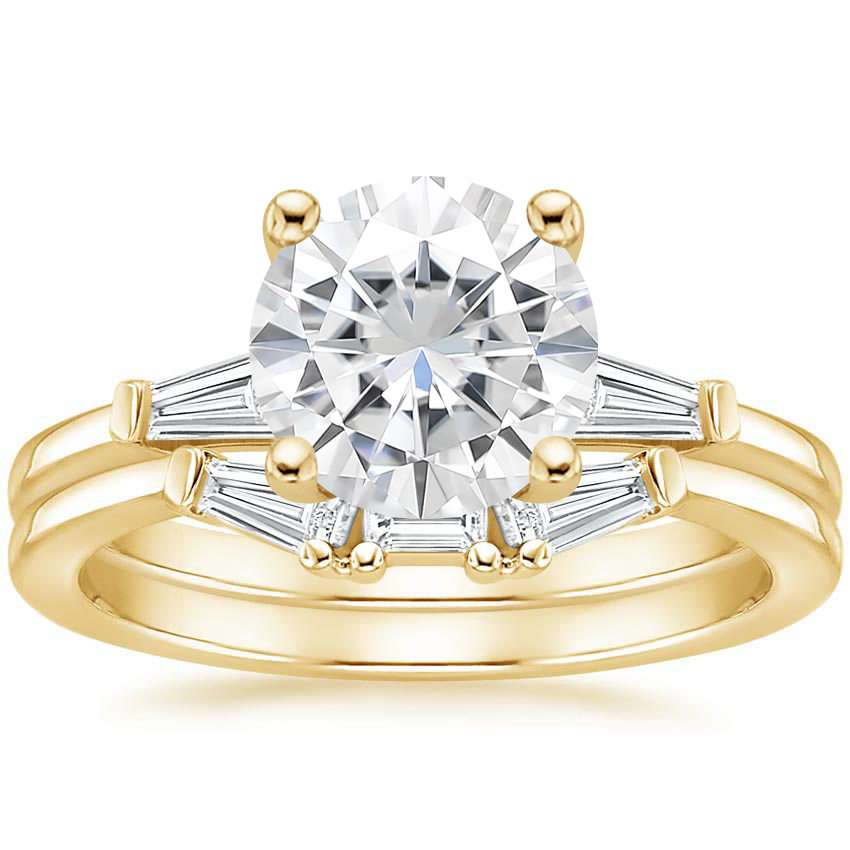 18KY Moissanite Tapered Baguette Diamond Bridal Set, top view