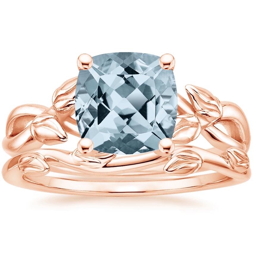 14KR Aquamarine Budding Willow Ring with Winding Willow Ring, top view
