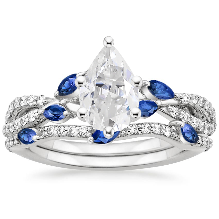 18KW Moissanite Luxe Willow Sapphire and Diamond Bridal Set (1/4 ct. tw.), top view