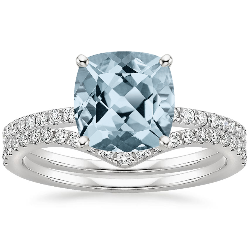 18KW Aquamarine Ballad Diamond Ring (1/8 ct. tw.) with Flair Diamond Ring (1/6 ct. tw.), top view