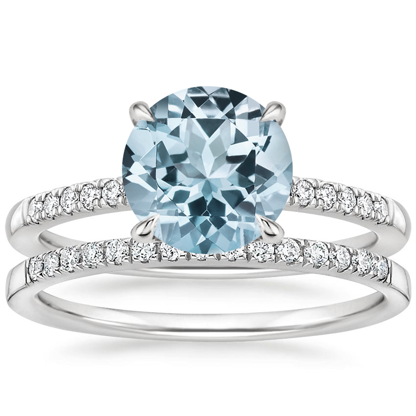 18KW Aquamarine Petite Viviana Diamond Bridal Set (1/4 ct. tw.), top view