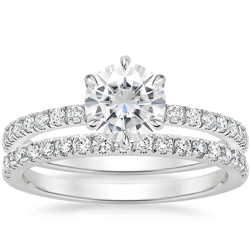 18KW Moissanite Poppy Diamond Ring (1/6 ct. tw.) with Bliss Diamond Ring (1/5 ct. tw.), top view