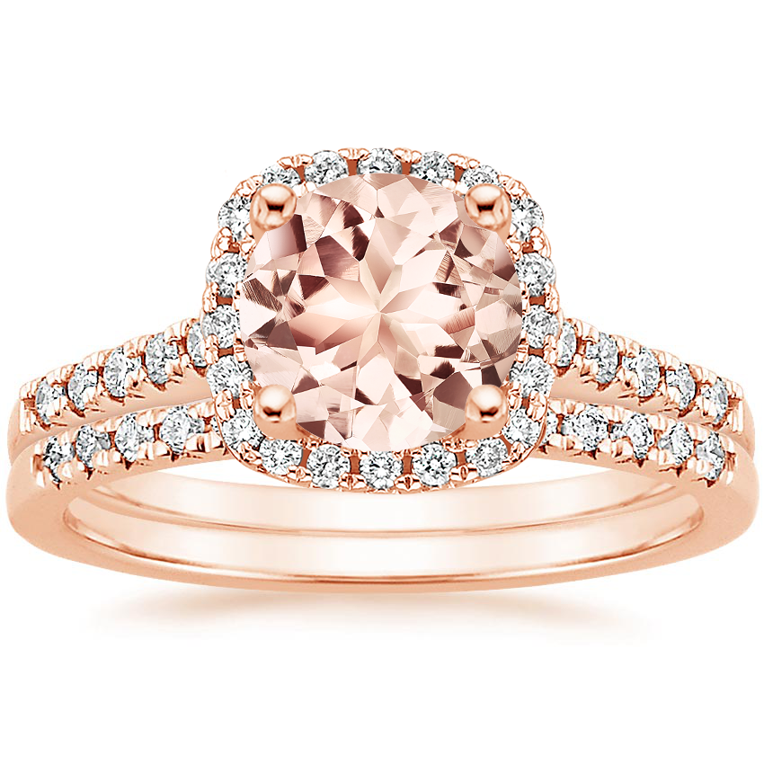 14KR Morganite Odessa Diamond Ring (1/5 ct. tw.) with Sonora Diamond Ring (1/8 ct. tw.), top view