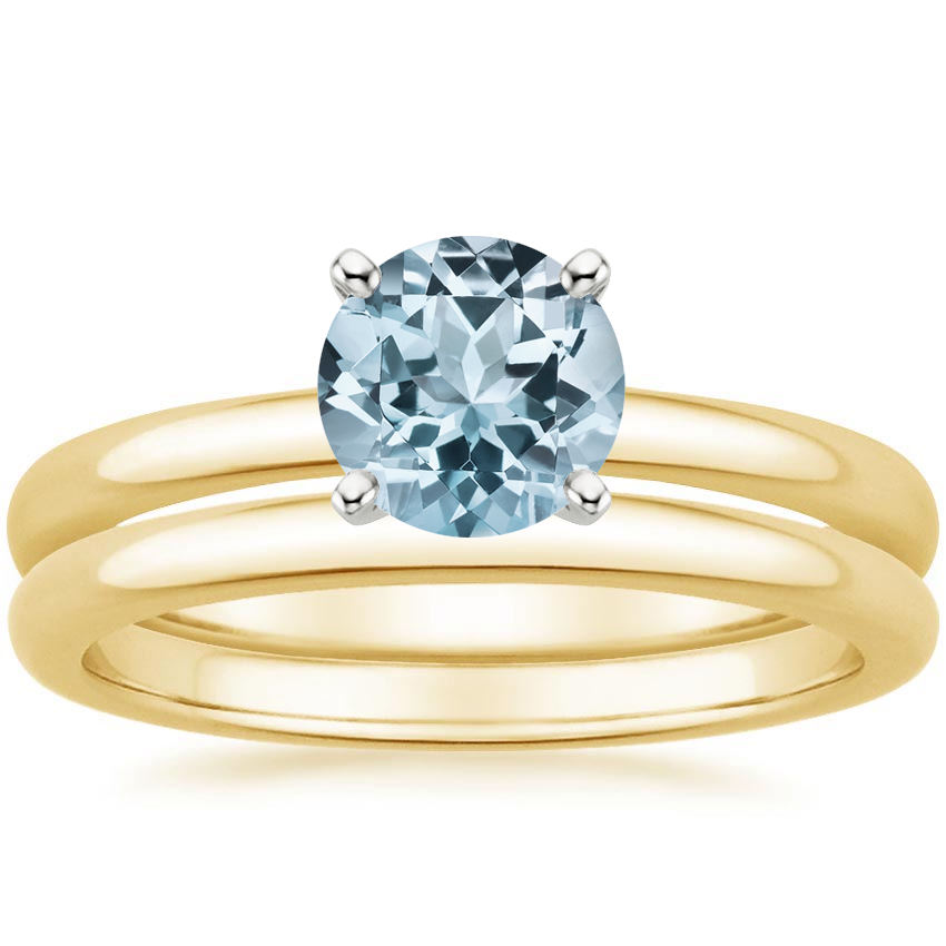 18KY Aquamarine 2mm Comfort Fit Bridal Set, top view