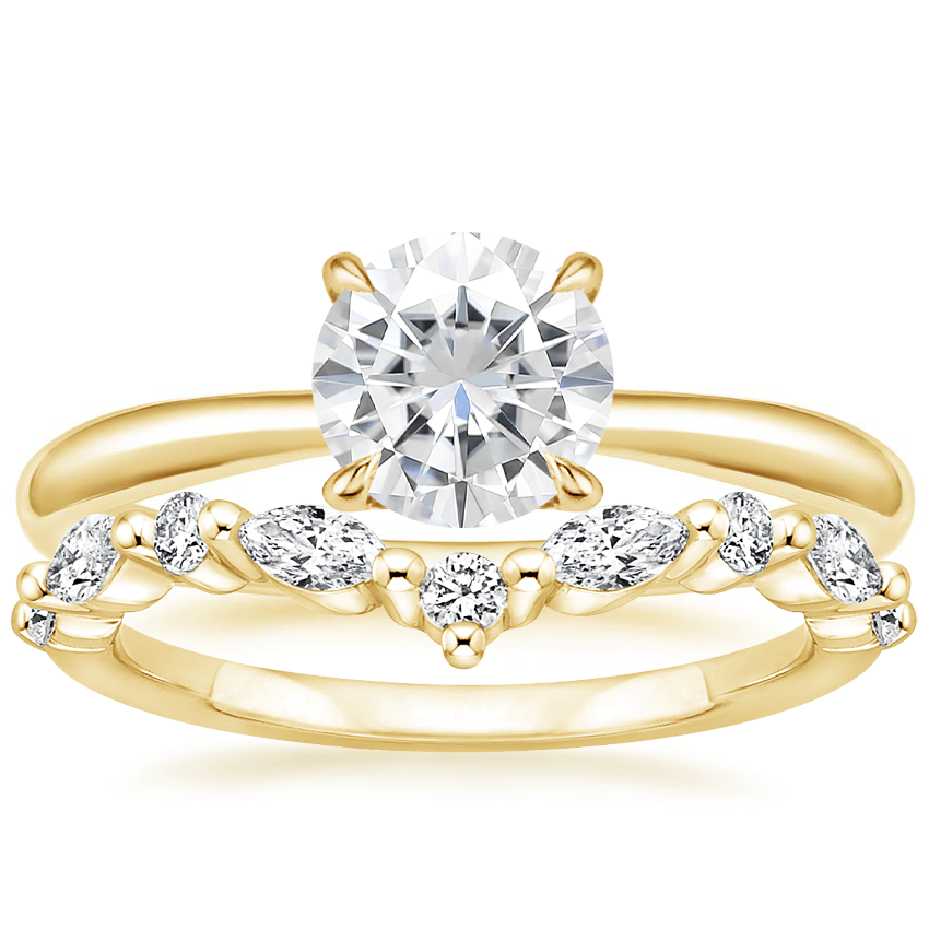 18KY Moissanite Freesia Ring with Curved Versailles Diamond Ring, top view