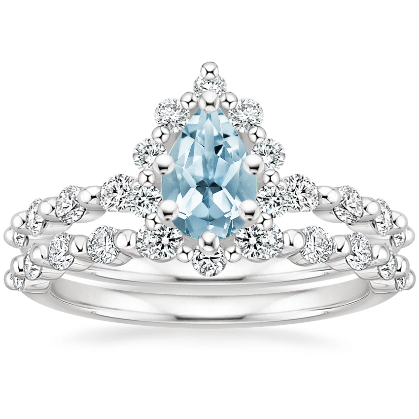 18KW Aquamarine Marseille Halo Diamond Bridal Set (3/4 ct. tw.), top view