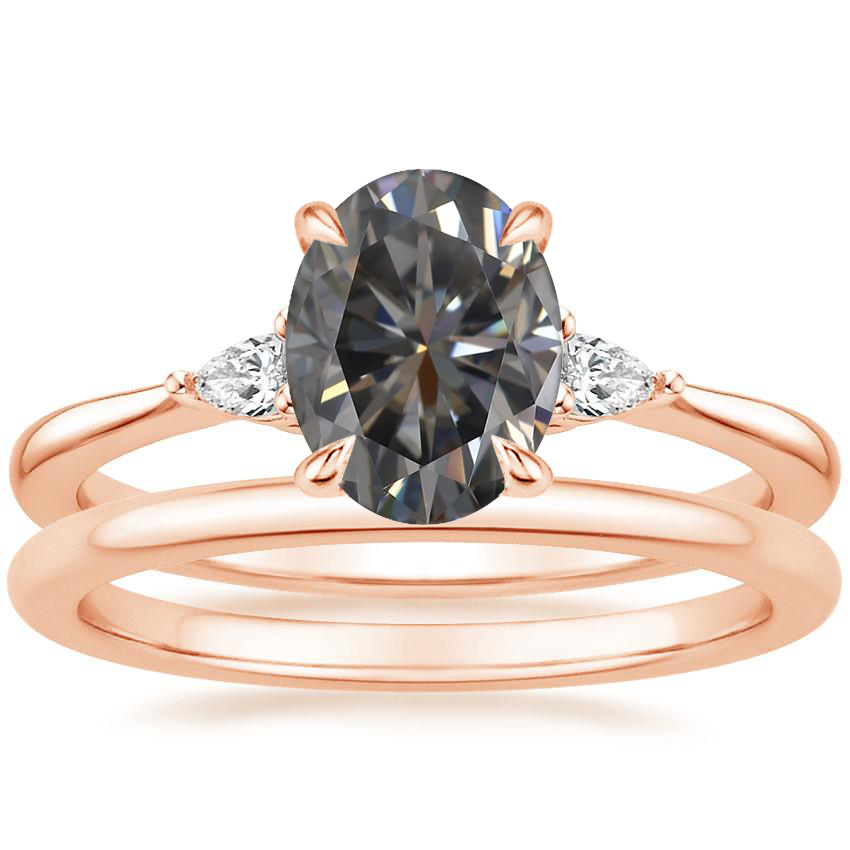 14K Rose Gold Aria Diamond Ring with Petite Comfort Fit Wedding Ring