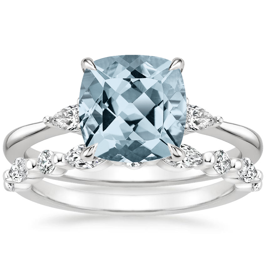 PT Aquamarine Aria Diamond Ring (1/10 ct. tw.) with Versailles Diamond Ring (3/8 ct. tw.), top view
