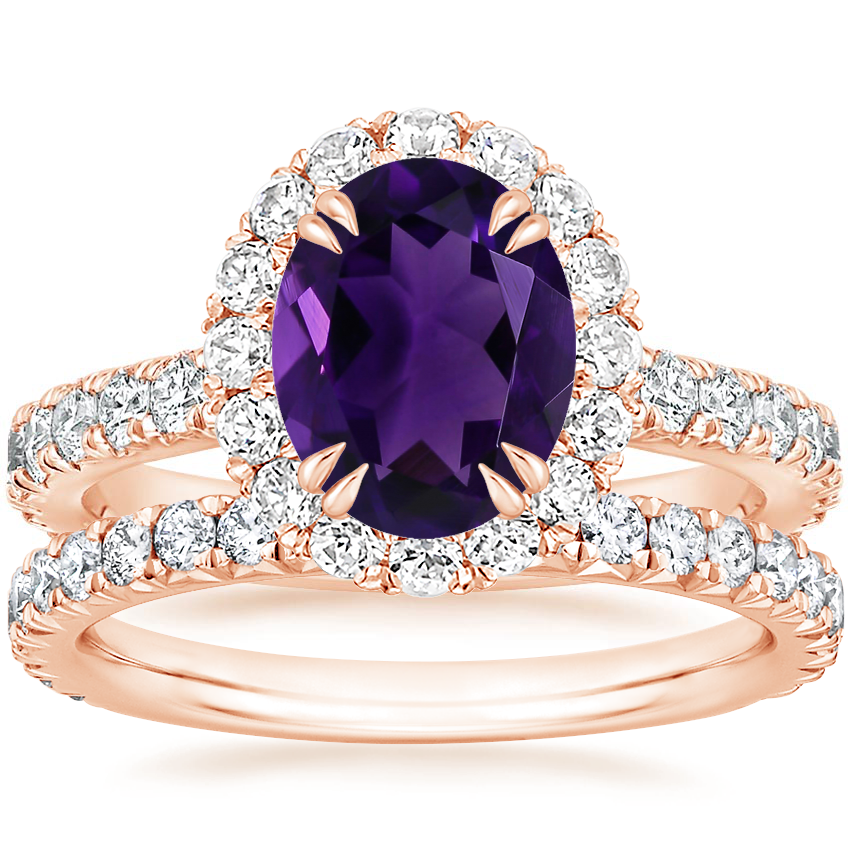 14K Rose Gold Luxe Sienna Halo Diamond Ring (3/4 ct. tw.) with Luxe Amelie Diamond Ring (1/2 ct. tw.)