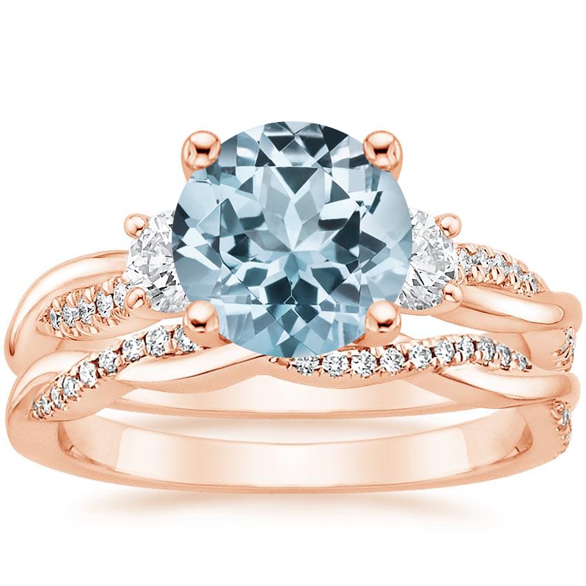 14KR Aquamarine Three Stone Petite Twisted Vine Diamond Bridal Set (1/2 ct. tw.), top view