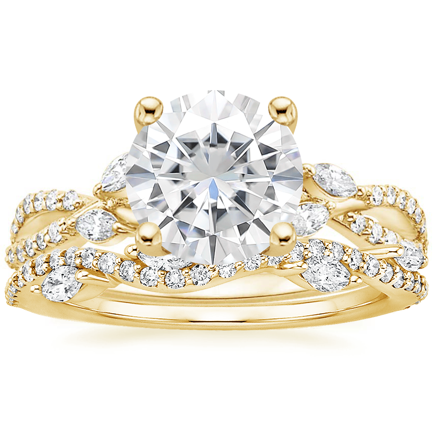 18KY Moissanite Luxe Willow Diamond Ring (1/4 ct. tw.) with Luxe Winding Willow Diamond Ring (1/4 ct. tw.), top view