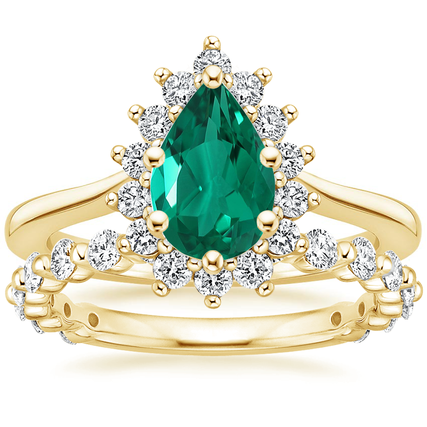 18K Yellow Gold Sunburst Diamond Ring (1/4 ct. tw.) with Luxe Marseille Diamond Ring (1/2 ct. tw.)