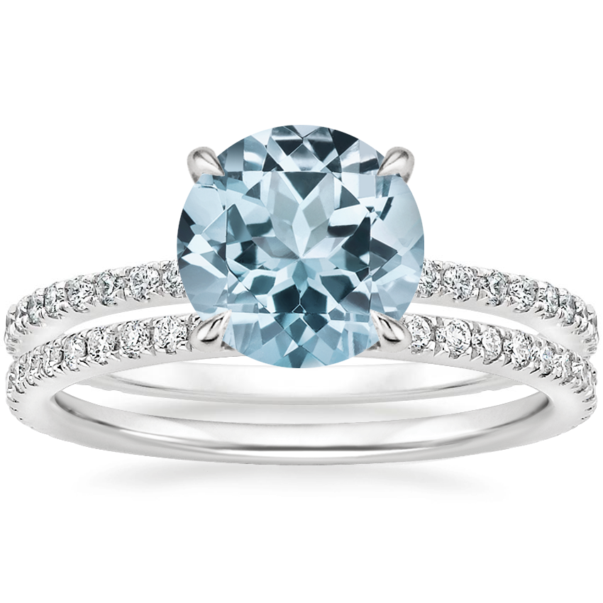 18KW Aquamarine Demi Diamond Ring with Luxe Ballad Diamond Ring, top view