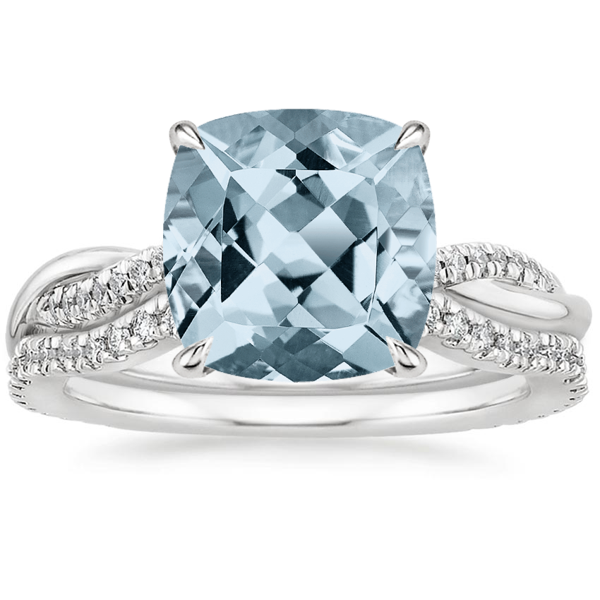 18KW Aquamarine Petite Twisted Vine Contoured Diamond Bridal Set (1/3 ct. tw.), top view