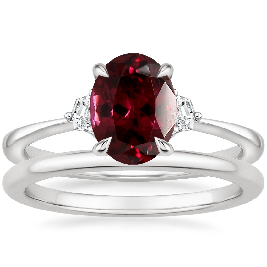 18K White Gold Cecily Diamond Ring with Petite Comfort Fit Wedding Ring