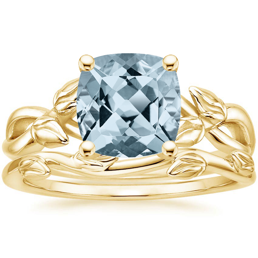 18KY Aquamarine Budding Willow Ring with Winding Willow Ring, top view