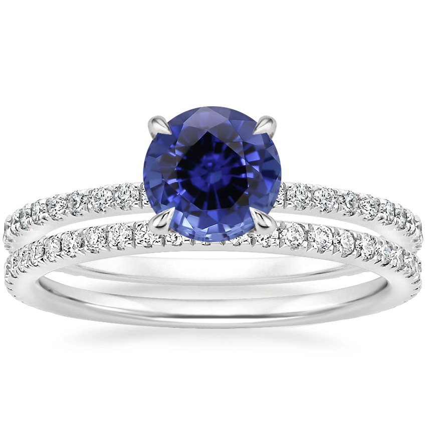 18KW Sapphire Demi Diamond Ring with Luxe Ballad Diamond Ring, top view