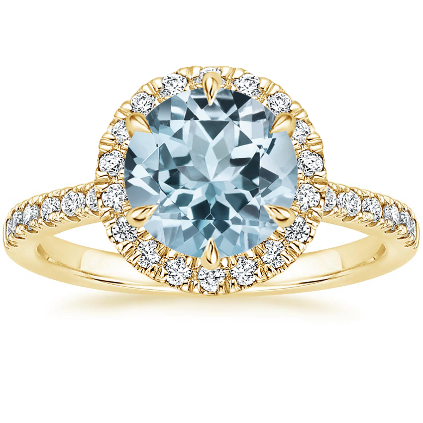 Yellow Gold Aquamarine Bliss Halo Diamond Ring (1/3 ct. tw.)