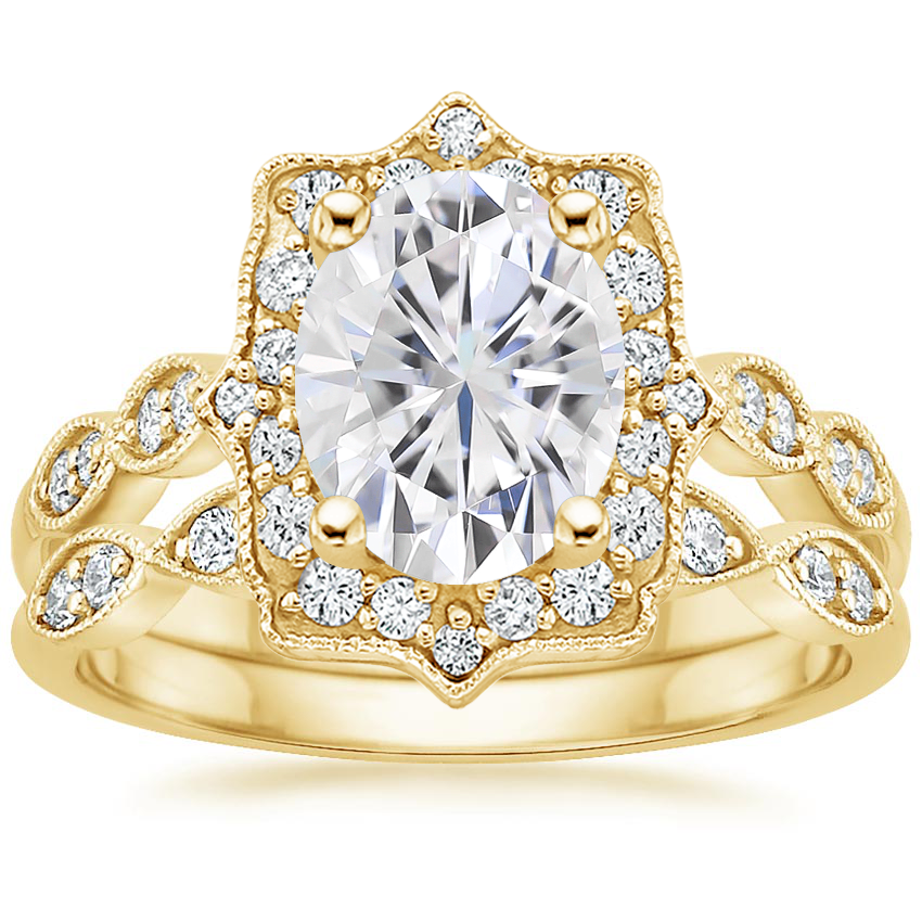 18KY Moissanite Cadenza Halo Diamond Bridal Set (1/4 ct. tw.), top view