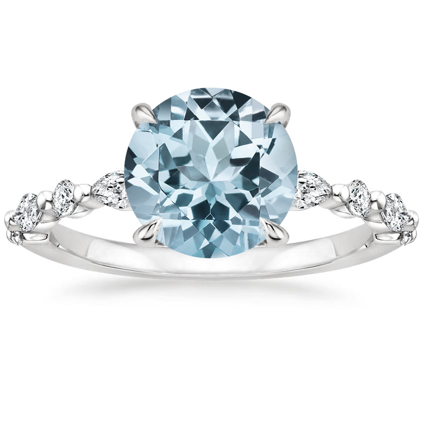 Aquamarine Versailles Diamond Ring (1/3 ct. tw.) in 18K White Gold