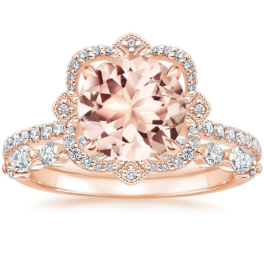 14KR Morganite Reina Diamond Ring with Versailles Diamond Ring (3/8 ct. tw.), top view