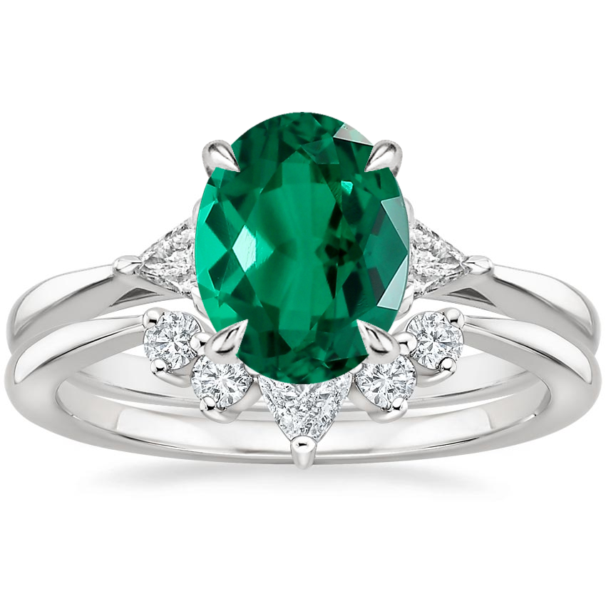 18K White Gold Trillion Three Stone Diamond Engagement Ring with Hadley Contoured Diamond Ring