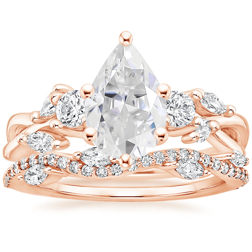 14K Rose Gold Three Stone Willow Diamond Ring (1/3 ct. tw.) with Luxe Winding Willow Diamond Ring (1/4 ct. tw.)
