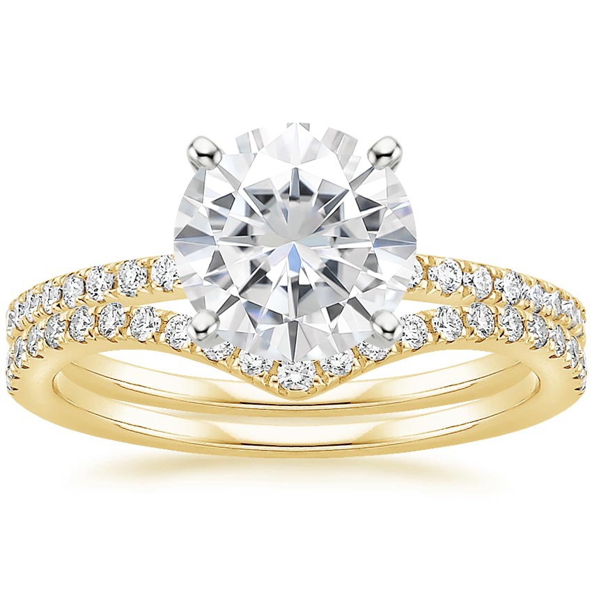 18KY Moissanite Ballad Diamond Ring (1/8 ct. tw.) with Flair Diamond Ring (1/6 ct. tw.), top view
