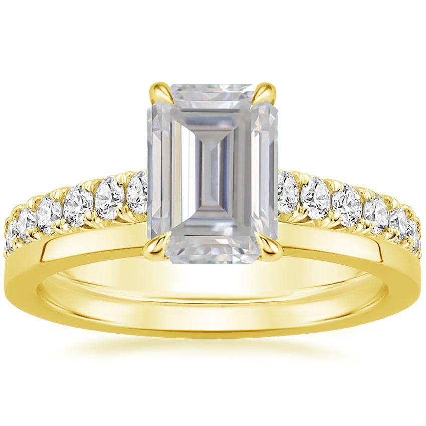 18KY Moissanite Sienna Diamond Ring (2/5 ct. tw.) with Petite Quattro Diamond Ring, top view