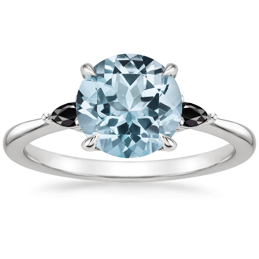 Aquamarine Aria Ring with Black Diamond Accents in 18K White Gold