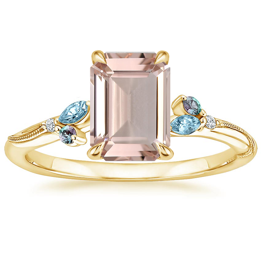 18K Yellow Gold Camellia Indigo Milgrain Ring, large top view