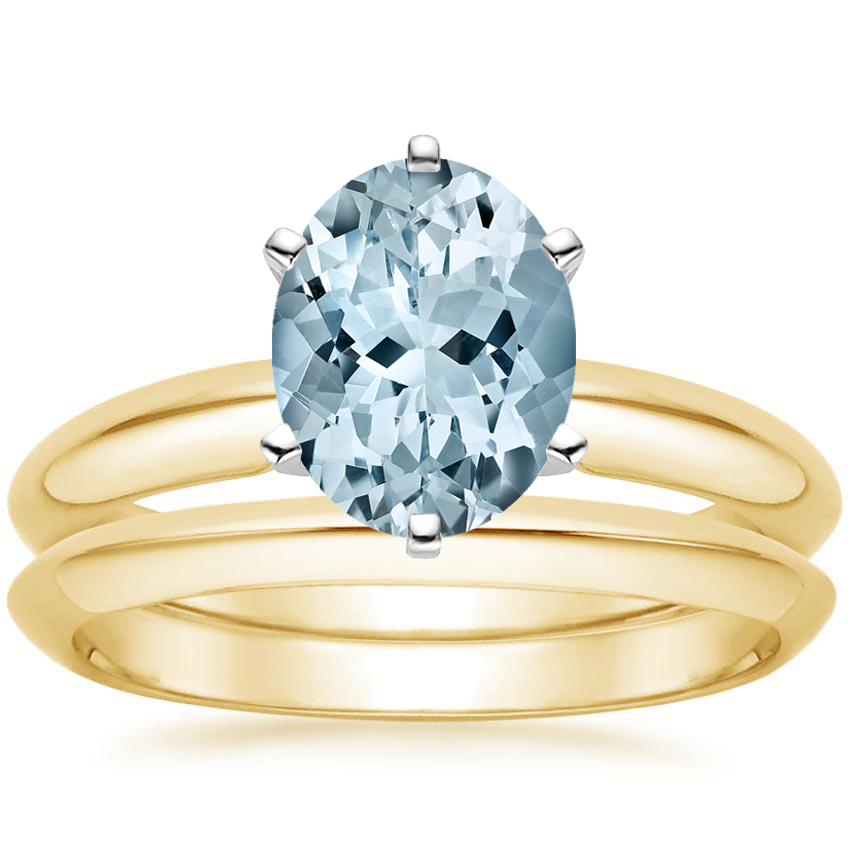 18KY Aquamarine Six-Prong Classic Bridal Set, top view