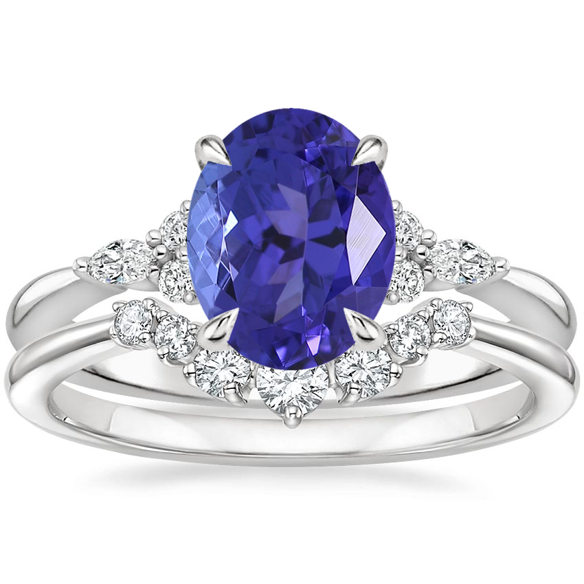 18K White Gold Nadia Diamond Ring with Aria Contoured Diamond Ring
