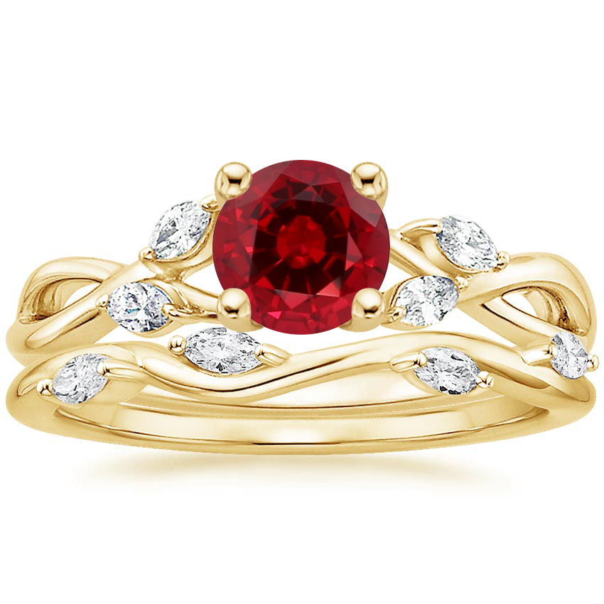 18K Yellow Gold Willow Diamond Ring (1/8 ct. tw.) with Winding Willow Diamond Ring (1/8 ct. tw.)