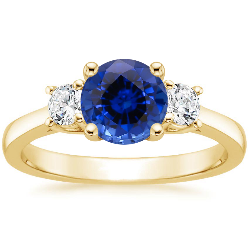 Sapphire Petite Three Stone Trellis Diamond Ring (1/3 ct. tw.) in 18K ...