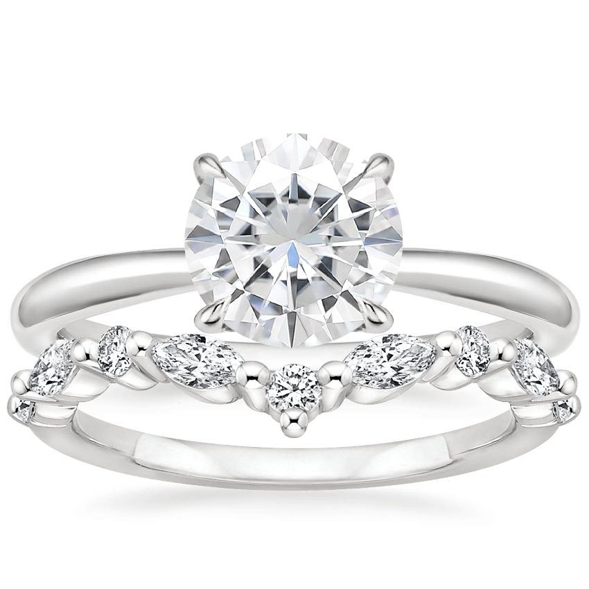 18KW Moissanite Freesia Ring with Curved Versailles Diamond Ring, top view