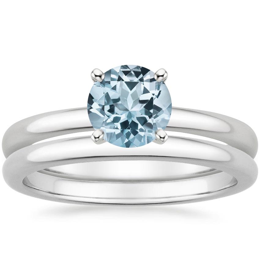 18KW Aquamarine 2mm Comfort Fit Bridal Set, top view