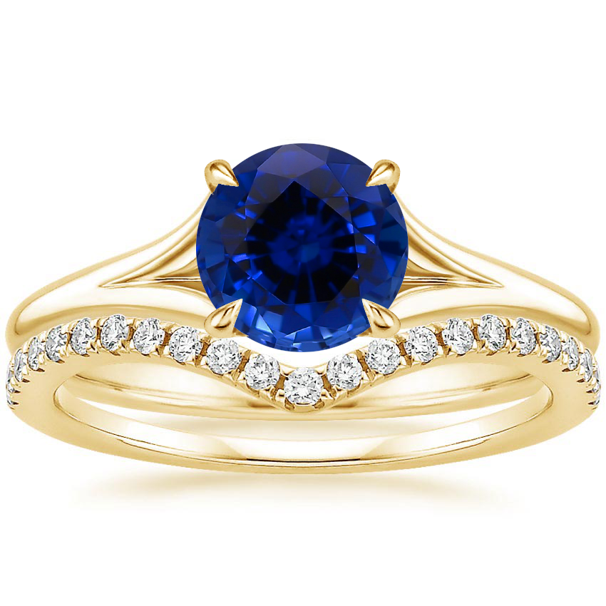 18KY Sapphire Reverie Ring with Flair Diamond Ring (1/6 ct. tw.), top view
