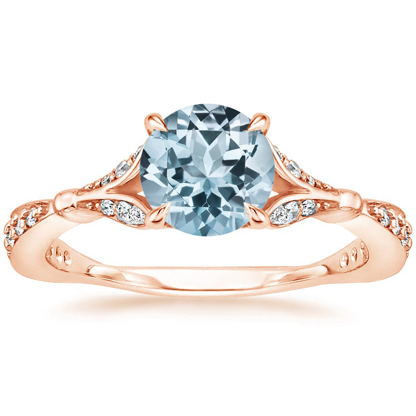 Rose Gold Aquamarine Zinnia Diamond Ring (1/3 ct. tw.)