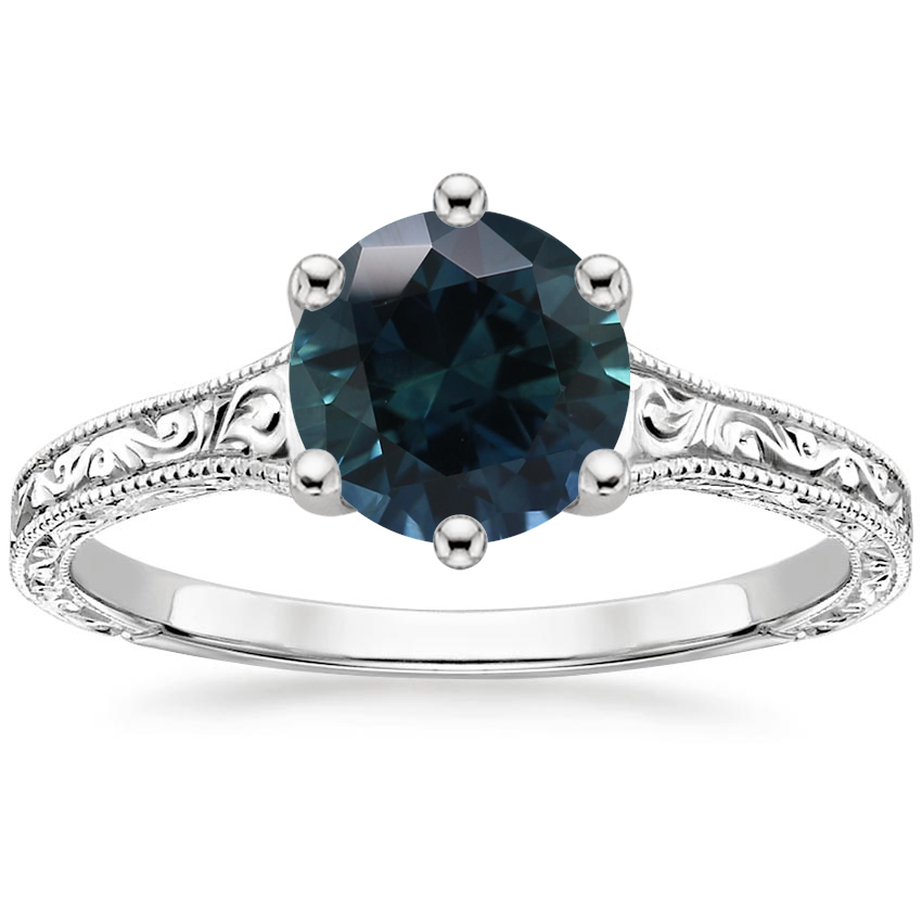 18K White Gold Hudson Engraved Ring, large top view