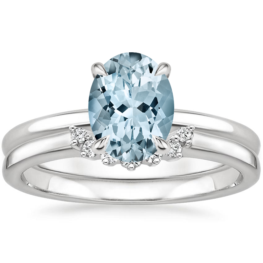 PT Aquamarine Elodie Ring with Crescent Diamond Ring, top view