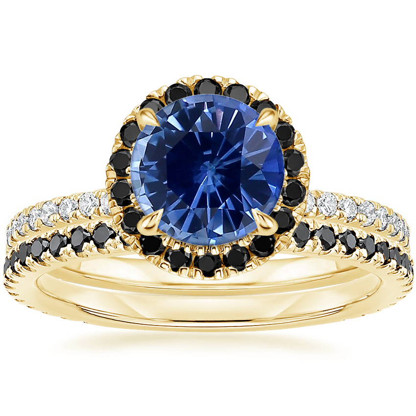 18K Yellow Gold Waverly Diamond Ring with Black Diamond Accents with Luxe Ballad Black Diamond Ring