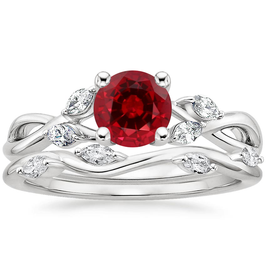 18K White Gold Willow Diamond Ring (1/8 ct. tw.) with Winding Willow Diamond Ring (1/8 ct. tw.)