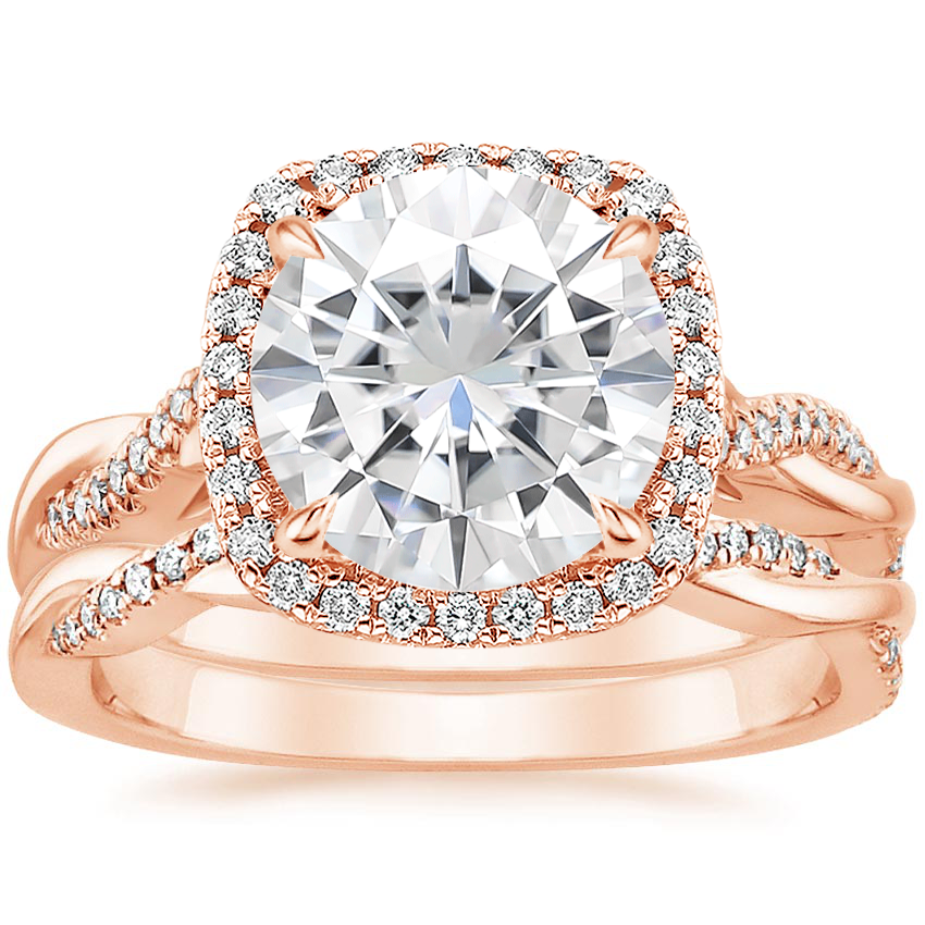 14KR Moissanite Petite Twisted Vine Halo Diamond Bridal Set (1/3 ct. tw.), top view
