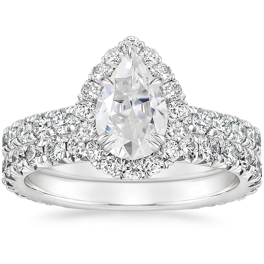18KW Moissanite Luxe Sienna Halo Diamond Bridal Set (1 3/8 ct. tw.), top view