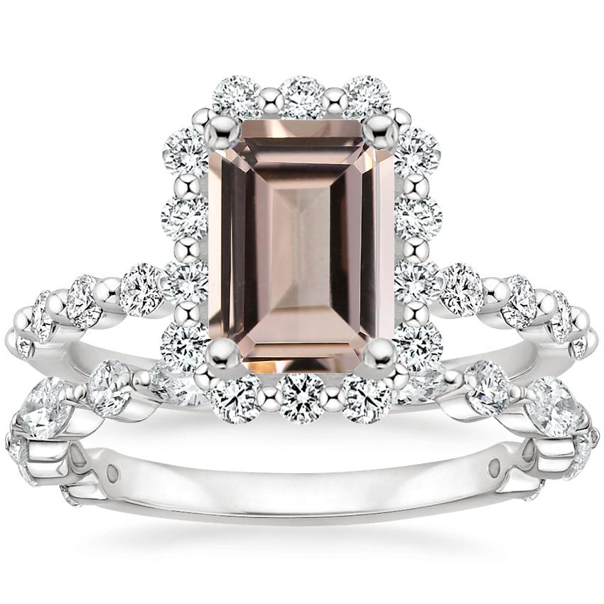 Platinum Marseille Halo Diamond Ring (1/2 ct. tw.) with Luxe Versailles Diamond Ring (5/8 ct. tw.)