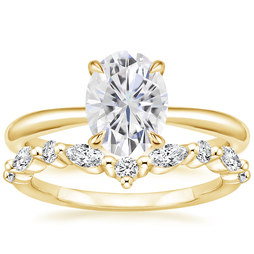18KY Moissanite Freesia Ring with Curved Versailles Diamond Ring, top view