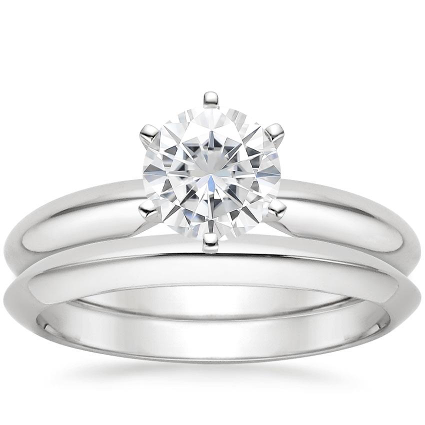 PT Moissanite Six-Prong Classic Bridal Set, top view