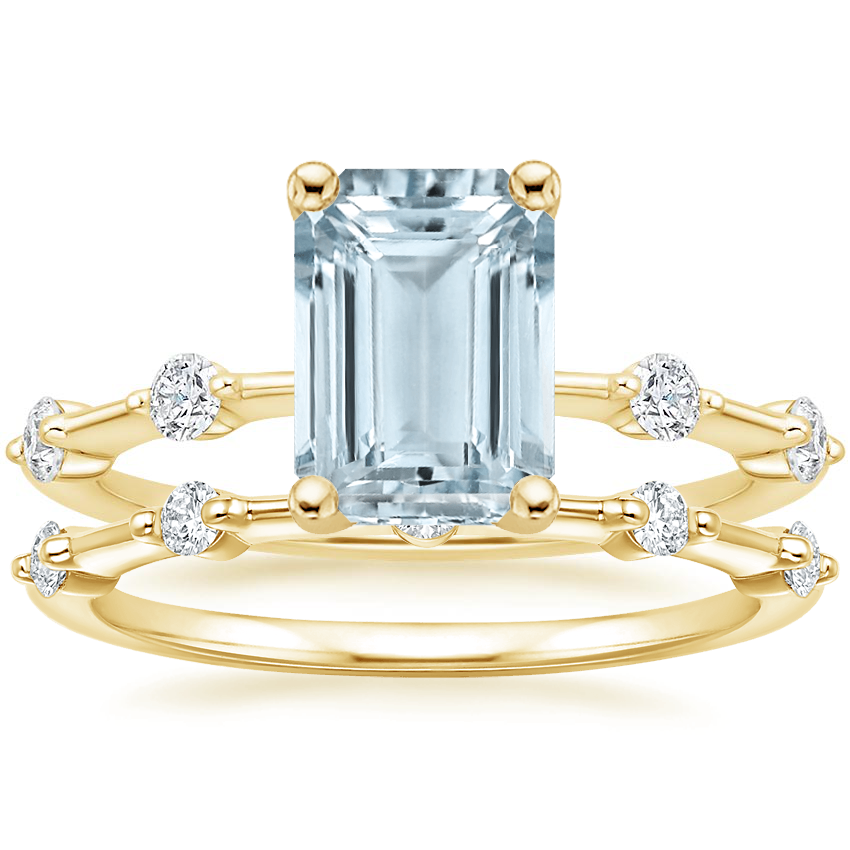 18KY Aquamarine Aimee Diamond Bridal Set, top view